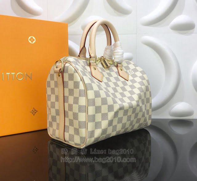 LV女包 N41374 路易威登Speedy 25手袋 LV手提袋 LV手腕包 Damier Azur帆布包 LV肩背包  ydh3026